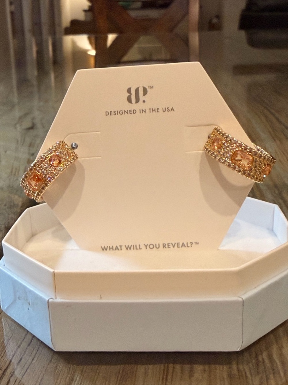 Bomb Party NWOT! Gold-Tone Crystal Hoop Earrings with Amber Accents